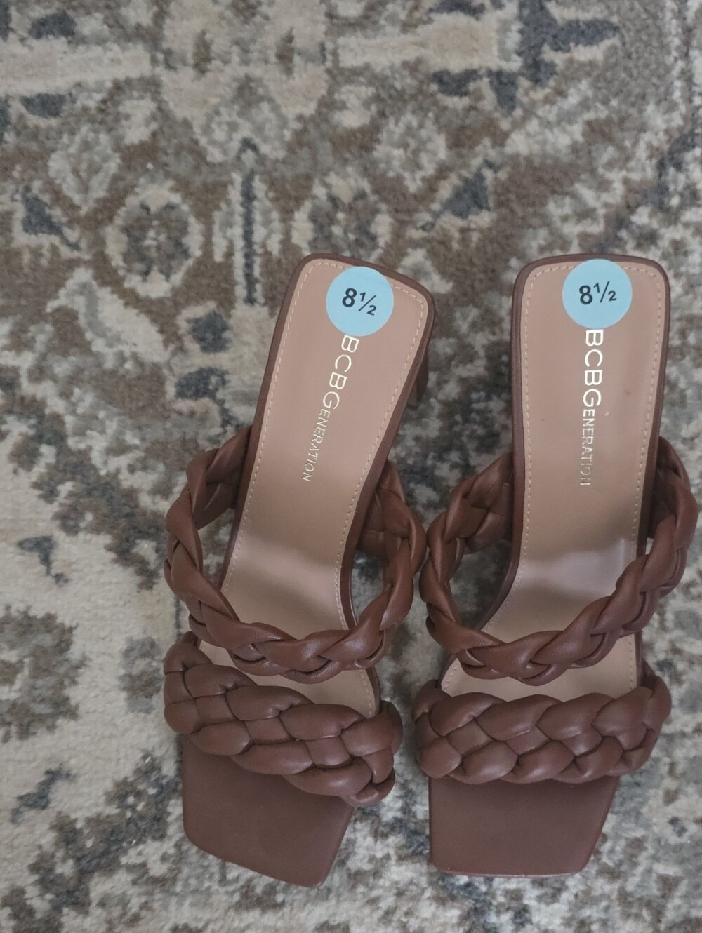 BCBGeneration Tan Braided Square-Toe Slide Sandals - Women's